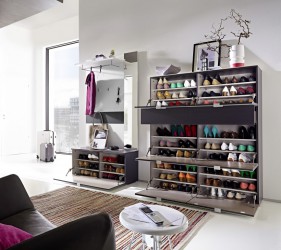 3 tlg. Garderobe Paneel + Schuhbank + Schuhschrank ca. 57 Paar Glasfront Spiegel 3 tlg. Garderobe Paneel + Schuhbank + Schuhschrank ca. 57 Paar Glasfront Spiegel