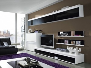 Steel Wohnzimmer-Möbel-Programm 8-tlg. in weiß / schwarz - mit Glasfronten - Stylish! Steel Wohnzimmer-Möbel-Programm 8-tlg. in weiß / schwarz - mit Glasfronten - Stylish!