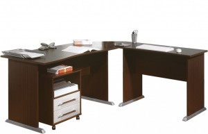 Connection Schreibtisch-Winkelkombination mit Rollcontainer in Wenge 4tlg.