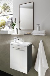 Handwaschplatz Aktzent Gäste WC Waschplatz Gästebad Waschbecken Waschtisch Badschrank anthrazit weiß Handwaschplatz Aktzent Gäste WC Waschplatz Gästebad Waschbecken Waschtisch Badschrank anthrazit weiß