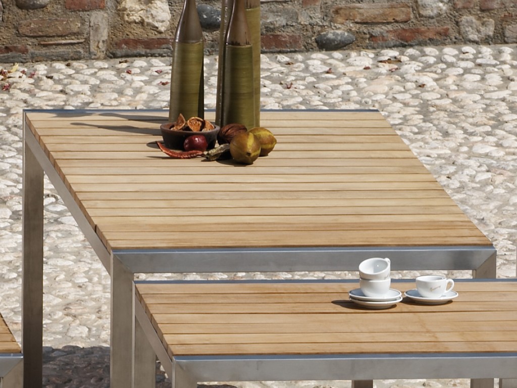 Jan kurtz luxury outdoor tisch in edelstahl / teak 180 x 75 x 90 ...
