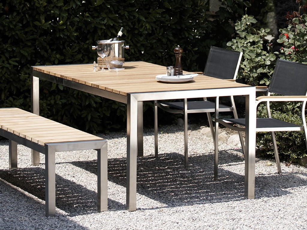 Jan kurtz luxury outdoor tisch in edelstahl / teak 90 x 75 x 90 ...