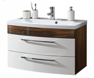 Badezimmer Waschplatz Hochglanz Bad Waschtisch Badmöbel 5869 - 91 Weiß Walnuß Mineralgußbecken Badezimmer Waschplatz Hochglanz Bad Waschtisch Badmöbel 5869 - 91 Weiß Walnuß Mineralgußbecken