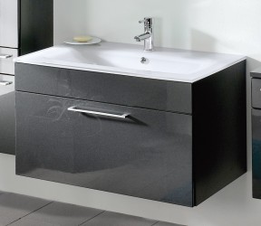 Waschplatz 90 cm Waschtisch anthrazit Schublade Softeinzug Glasbecken weiß Waschplatz 90 cm Waschtisch anthrazit Schublade Softeinzug Glasbecken weiß