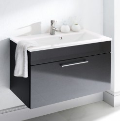 Waschplatz 90 cm Waschtisch anthrazit Schublade Softeinzug Mineralgussbecken weiß Waschplatz 90 cm Waschtisch anthrazit Schublade Softeinzug Mineralgussbecken weiß