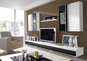 Steel Wohnzimmer-Programm 8-tlg. in weiß / schwarz mit Glas-Fronten - Stylish! Steel Wohnzimmer-Programm 8-tlg. in weiß / schwarz mit Glas-Fronten - Stylish!