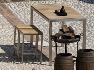 Jan Kurtz Luxury Outdoor-Tresen-Tisch in Edelstahl / Teak 90 x 180 x 70 Jan Kurtz Luxury Outdoor-Tresen-Tisch in Edelstahl / Teak 90 x 180 x 70