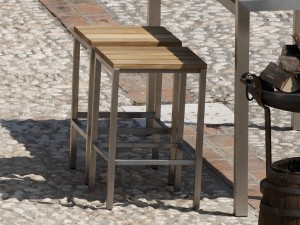 Jan Kurtz Luxury Outdoor-Barhocker in Edelstahl / Teak 62 x 38 x 38 Jan Kurtz Luxury Outdoor-Barhocker in Edelstahl / Teak 62 x 38 x 38