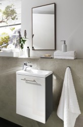 Handwaschplatz Aktzent Gäste WC Waschplatz Hochglanzfront Gästebad Waschbecken Waschtisch Badschrank anthrazit weiß Handwaschplatz Aktzent Gäste WC Waschplatz Hochglanzfront Gästebad Waschbecken Waschtisch Badschrank anthrazit weiß