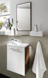 Handwaschplatz Aktzent Gäste WC Waschplatz Gästebad Waschbecken Waschtisch Badschrank walnuss weiß Handwaschplatz Aktzent Gäste WC Waschplatz Gästebad Waschbecken Waschtisch Badschrank walnuss weiß