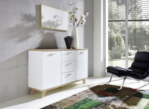 Kommode Anrichte Sideboard Norway 2 Türen und 3 Schubladen in weiß Eiche 144 x 87 x 40 Kommode Anrichte Sideboard Norway 2 Türen und 3 Schubladen in weiß Eiche 144 x 87 x 40
