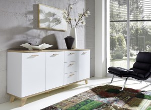 Kommode Anrichte Sideboard Norway 3 Türen und 3 Schubladen in weiß Eiche 196 x 87 x 40 Kommode Anrichte Sideboard Norway 3 Türen und 3 Schubladen in weiß Eiche 196 x 87 x 40