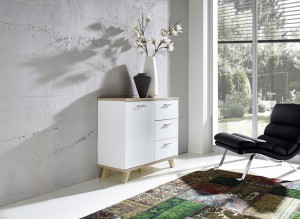 Kommode Anrichte Sideboard Norway 1 Tür und 3 Schubladen in weiß Eiche 97 x 87 x 40 Kommode Anrichte Sideboard Norway 1 Tür und 3 Schubladen in weiß Eiche 97 x 87 x 40
